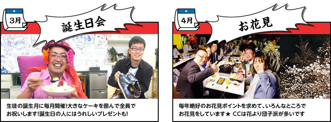 3月：誕生日会／4月：お花見